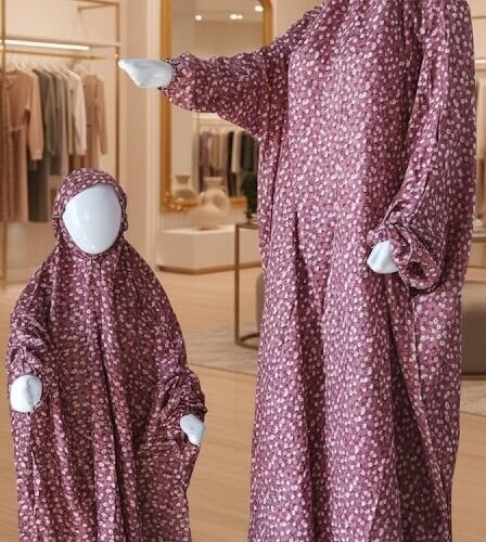 Mother Daughter Namaz Chadar (White & Purple) Kid Age 0 to 8