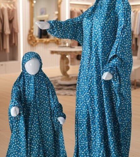 Mother Daughter Namaz Chadar (White & Blue) Kid Age 4 to 8