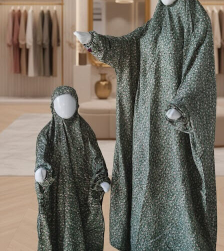 Mother Daughter Namaz Chadar (Green & White) Kid Age 4 to 8